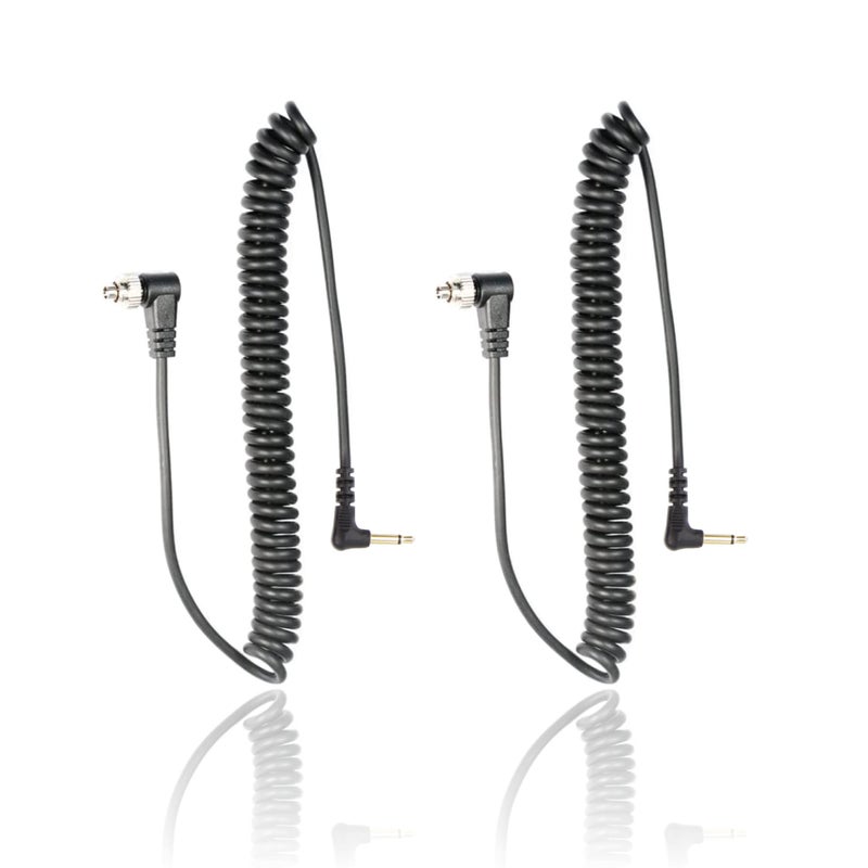 Foto&Tech 3.5 mm to Male Flash PC Sync Cable, 14 Inch Coiled Cord with Screw Lock, Compatible with Nikon Canon and Most DSLR Cameras PocketWizard Plus III Plus II Mini Phone PC1 (2 Pieces) - Image 1